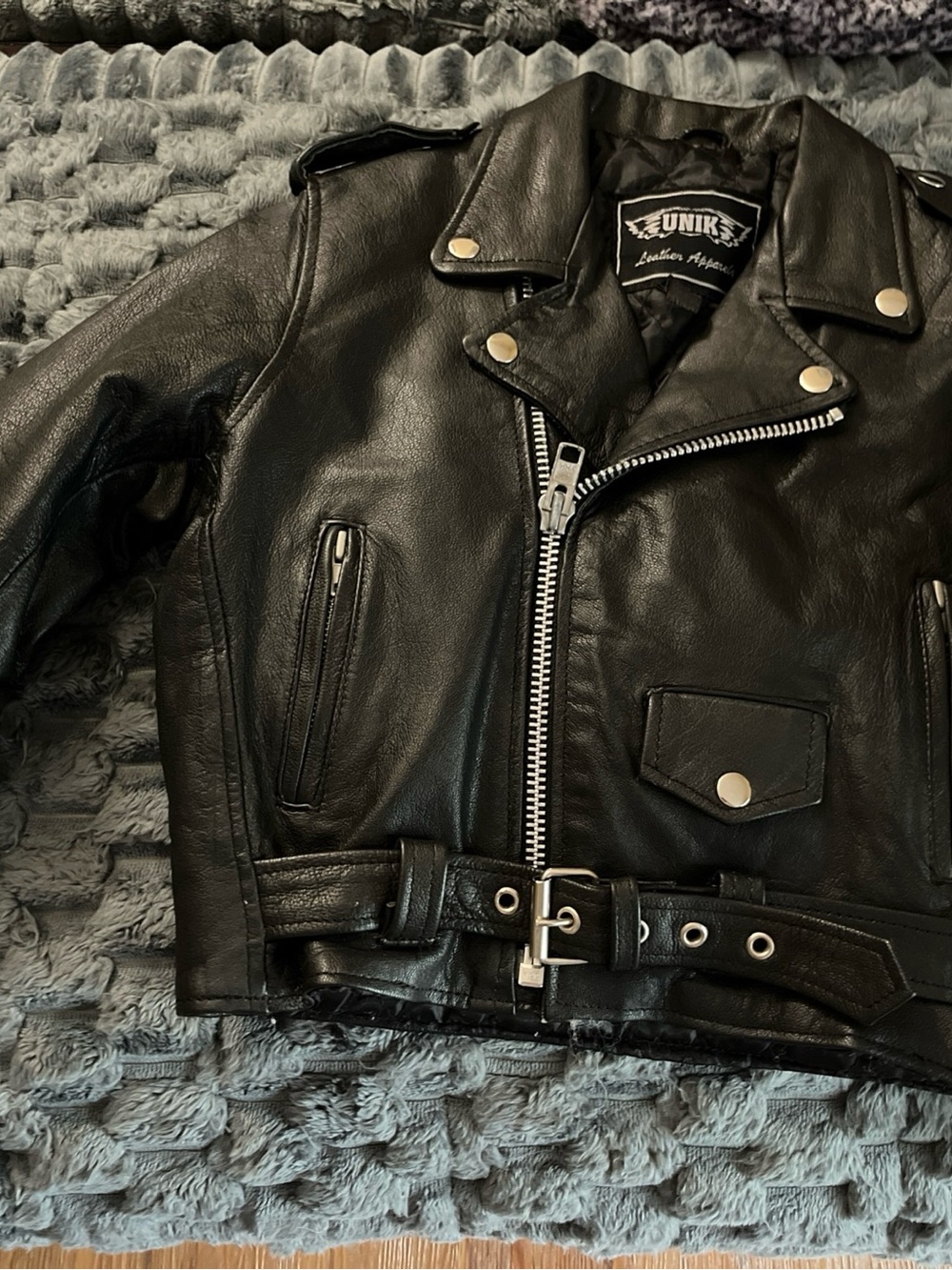 Vtg Premium Black Leather Biker Style Jacket. Like New. Sz 10 Youth-UNIK
